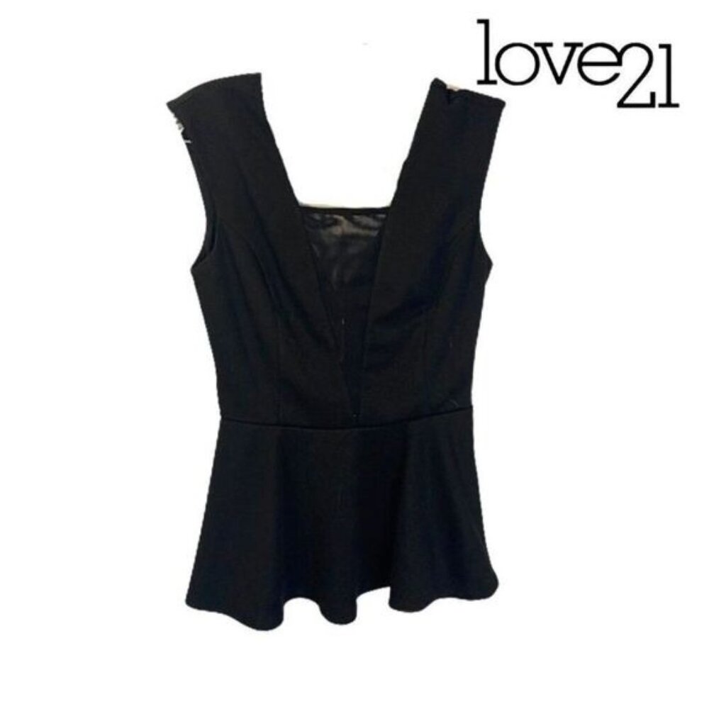 Love21 Women's Sexy Deep V-Neck Pleated Peplum‎ Sleeveless Top
